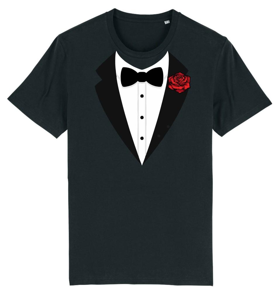 

Adult Kids TUXEDO Tux TShirt Funny Matching Fancy Dress Rose James Bond Funny 2XL