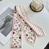 Long Thin Satin Silk Ribbon Scarf Fresh Floral Bag Strap Trendy Hair Tie  for Women