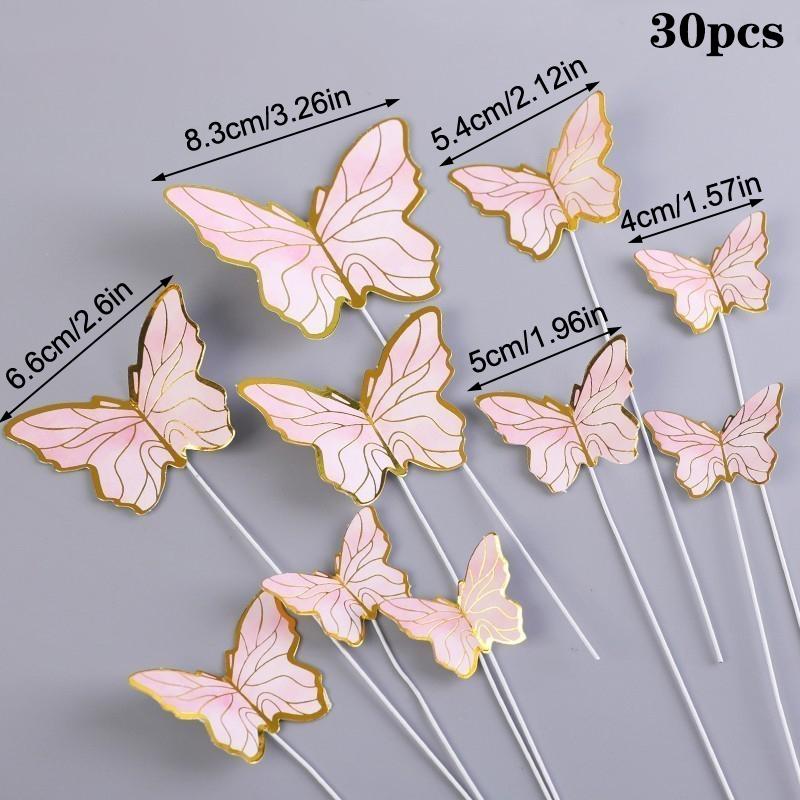 30Pcs Butterfly Cake Toppers Princess Girl Wedding Happy Birthday Party Decor Dessert Cake Decor Butterfly
