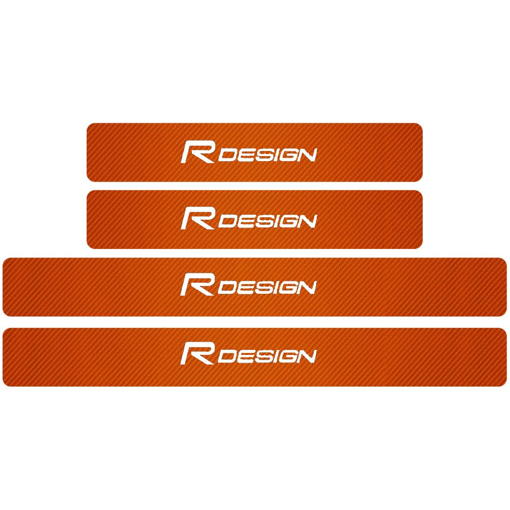 4PCS Car Styling Carbon Fiber Car Door Sill Protected Stickers Auto Emblem Decals For Volvo RDESIGN T6 AWD S40 S60 XC60 XC90 V60