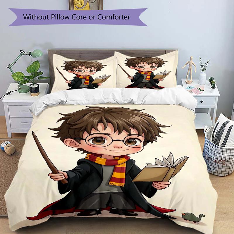 

3pcs Harry Potter with Wand and Book Bedding Set - Includes 1 Quilt Cover and 2 Pillowcases, Comfortable Bedding with Stylish Design for Bed 135cm*200cm