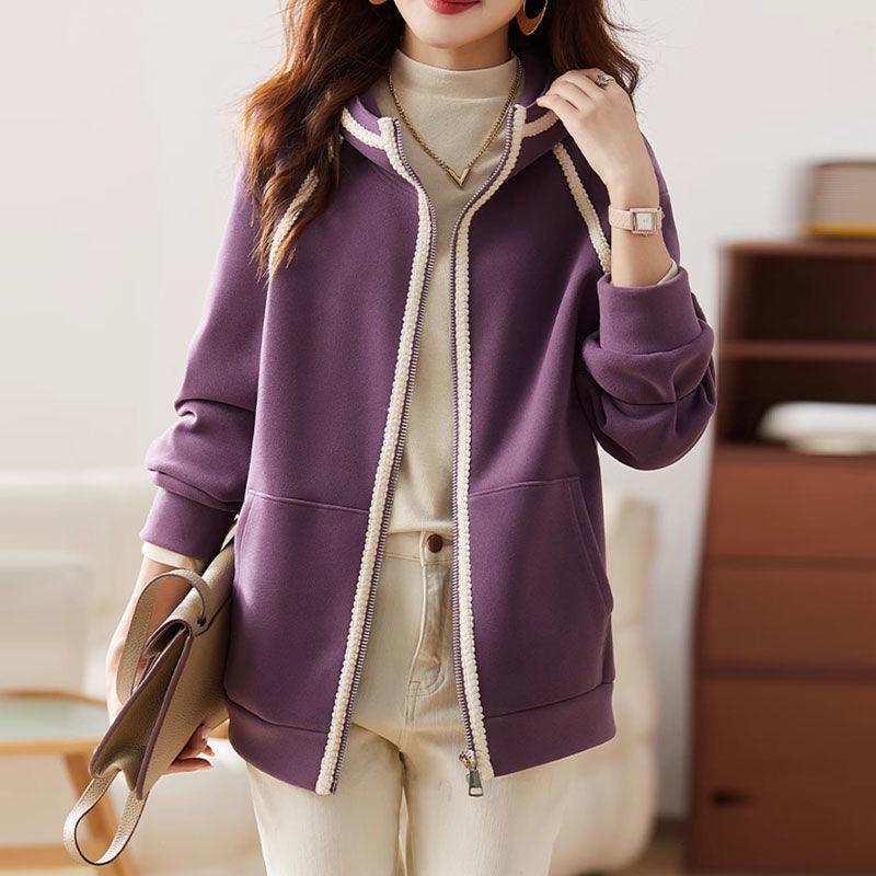 

Женское пальто с капюшоном большого размера, повседневное, свободного кроя, приталенное, с длинным рукавом, куртка, весна-осень, европейский стиль XXXL фиолетовый