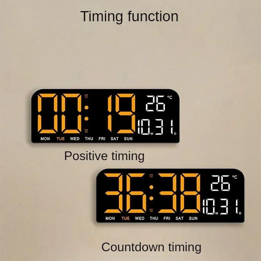 Large LED Digital Wall Clock Table Clock Temperature Date Week Display Countdown Brightness Adjustment Dual Alarm 12/24h