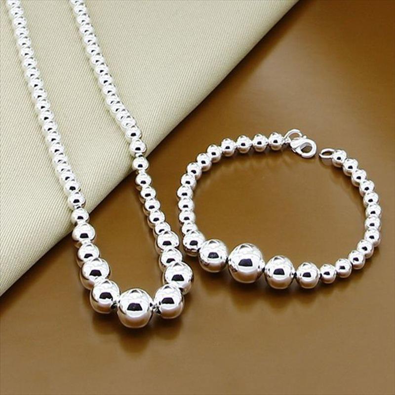 Korean Fashion 925 Silver-Plated Buddhist Beads Necklace and Bracelet Set
