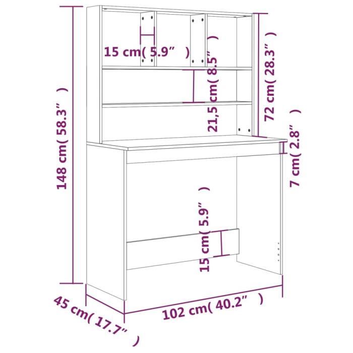 VidaXL Bureau avec étagères Chêne fumé 102x45x148 cm Bois d'ingénierie 823005