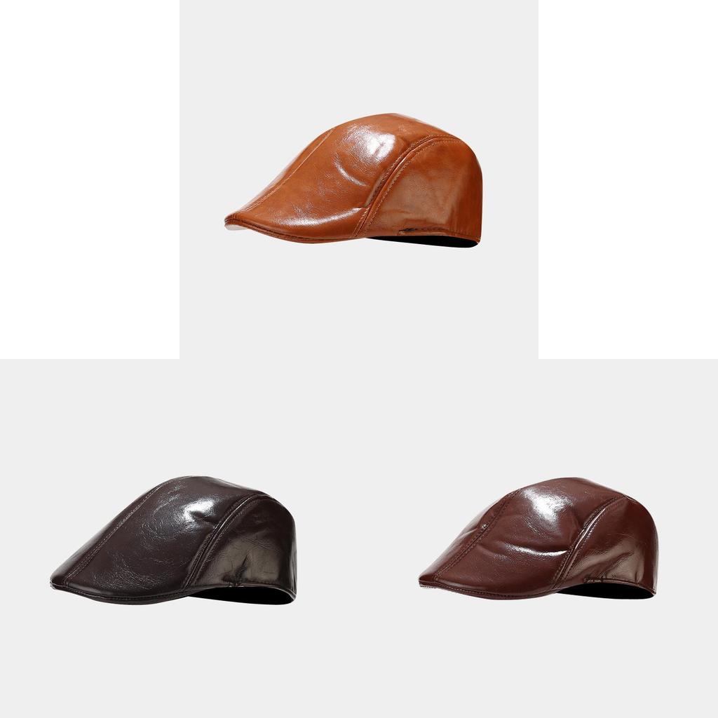 Pu Leather Beret Hat For Men Women Retro Round Top Winter Fashion Accessory