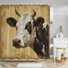 1pc Holstein Cow Portrait Shower Curtain - Black & White Realistic Cow Face Design, Warm Aged Parchment Texture, Farm-Inspired