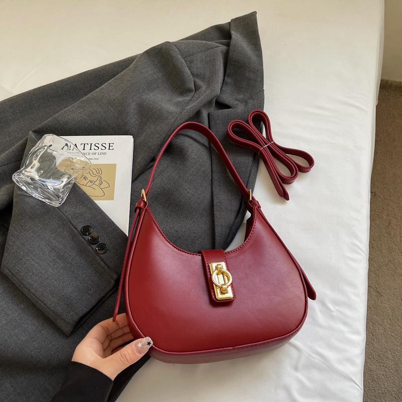 

Crescent Underarm Shoulder Bags For Women Designer Handbags Luxury Solid Color Cross Body Hobo Bag With Twist Lock 2026 Latest 19x12x5cm бордовый