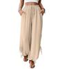Women Elastic High Waist Pant Casual Fit Wide Leg Long Pants Trousers With Pockets