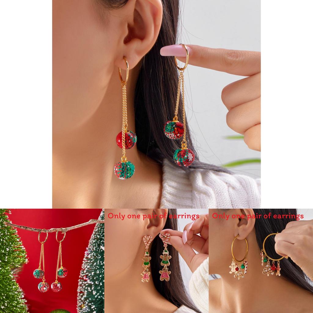 Festive Holiday Earrings With Colorful Wool Balls And Gingerbread Design For Men And Women