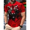3D Tiger Printed Short Sleeve Crew Neck Men's T-shirts Breathable Stretch Casual Fashion Tee Outdoor Party Weekend Wear Tops