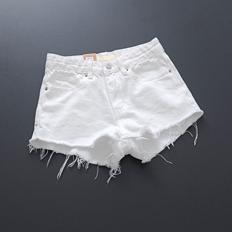 Summer Women's New Arrival Trendy K-style Tassel Mid-Waist Denim Shorts Slim Looking White Hole Hot Pants Thin 2025