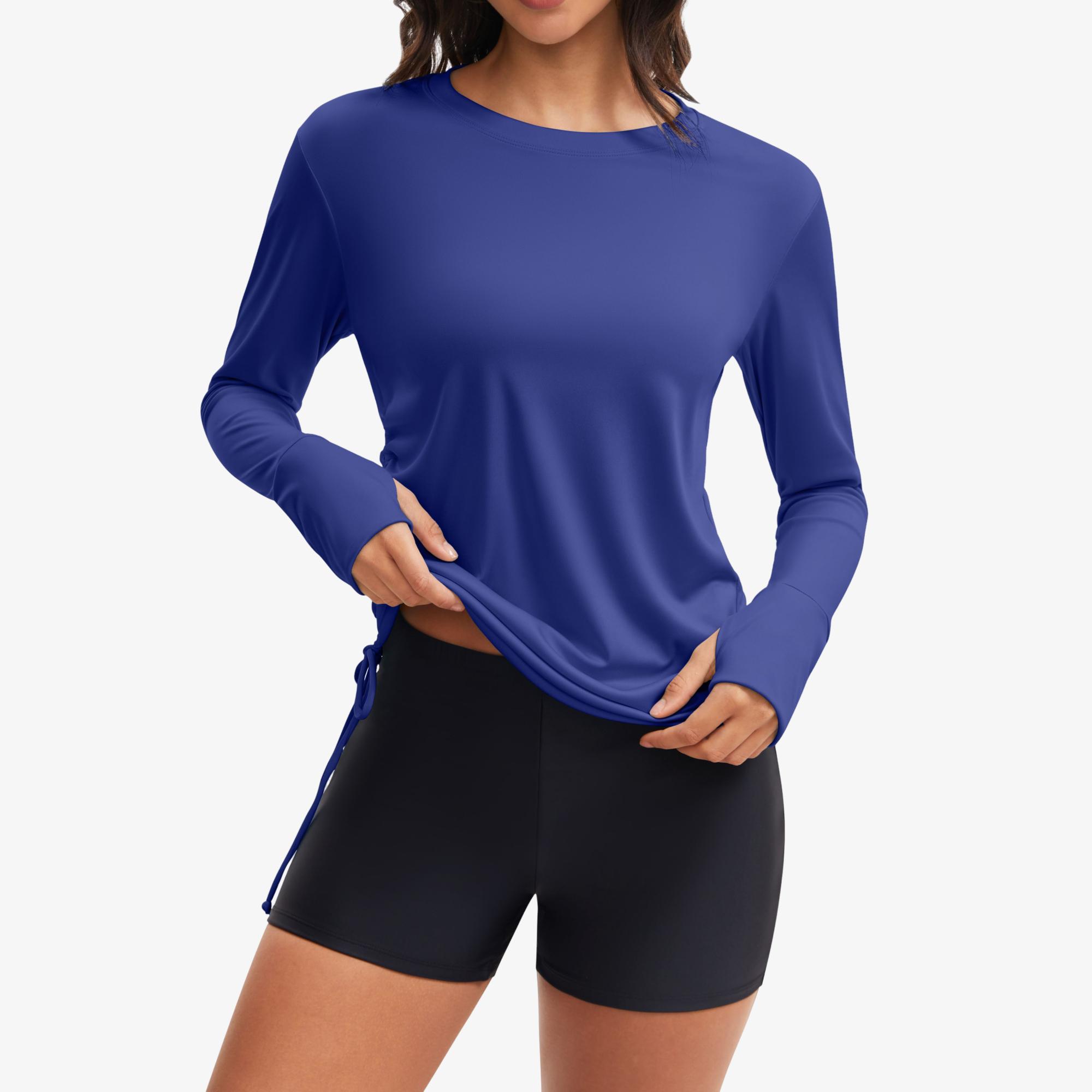 

CHARMLEAKS Women Rash Guard Set Long Sleeve Swim Shirt and Shorts Set SPF Quick Dry 2 Piece Bathing Suit S синий