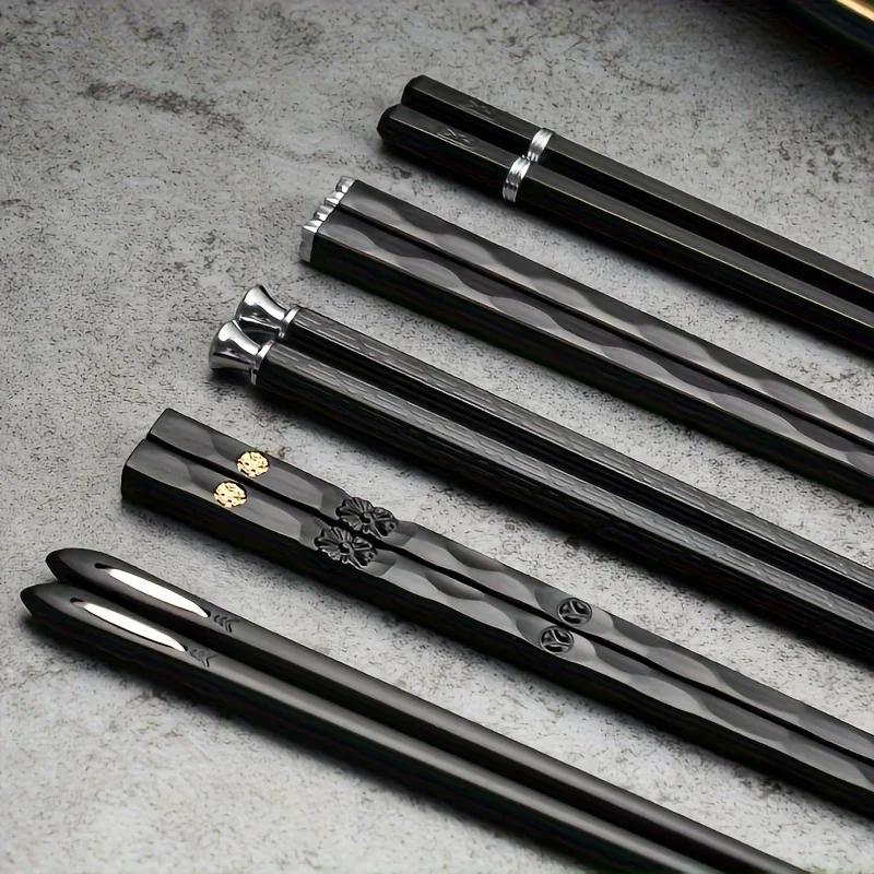 5 Pairs Premium Alloy Chopsticks Set - Antibacterial,Reusable Japanese & Chinese Chopsticks with Silver Ion Technology