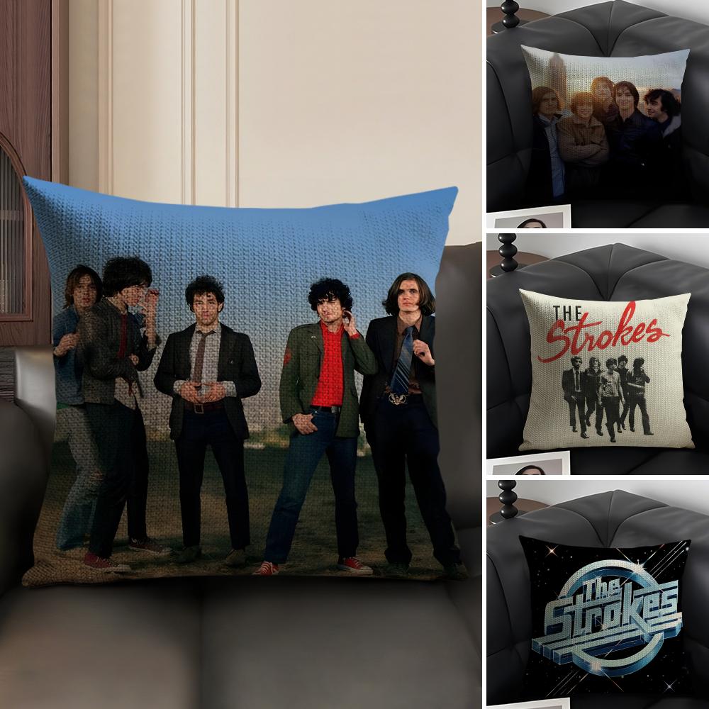 TThe StrokesS Band Cushion Cover Natural Linen Organic Fabric DoubleSided Printing Sofa Home Decor Gift Pillow Case