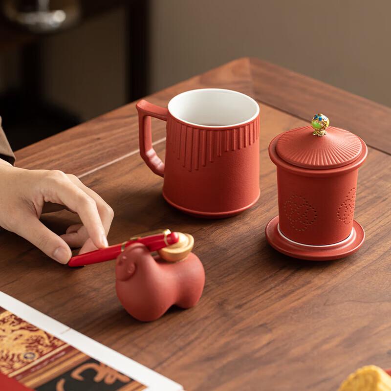 Sui's Ceramic Imperial Red Tea Cup & Pet Gift Set
