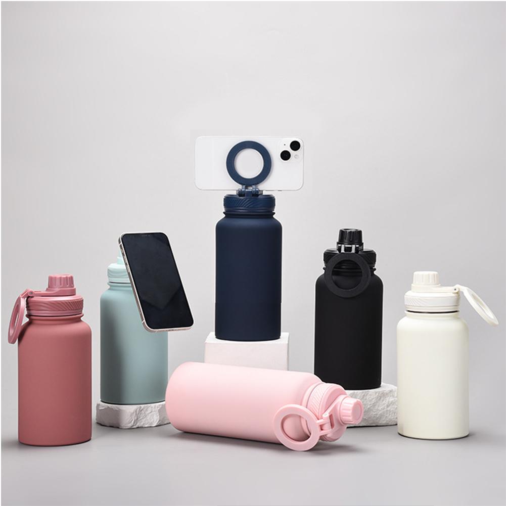 650ml Leak Proof Insulated Bottle with Rotating Phone Holder Stainless Steel Double Layer Vacuum Cup for Outdoor Sports