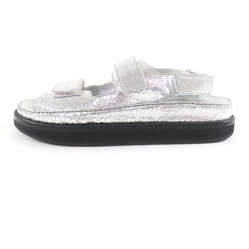 Excellent CHANEL Sandals Silver leather Women 37 G31857 Used