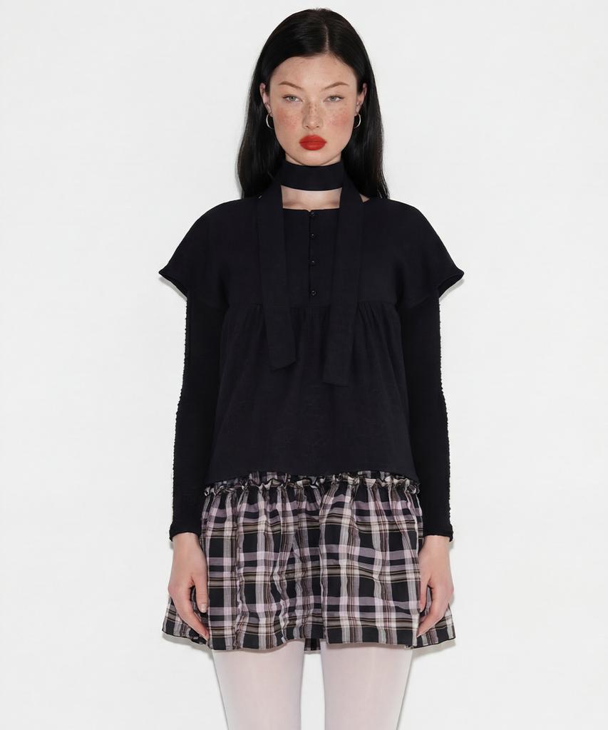 SETSETSET Rose Jacquard Scarf Blouse Black