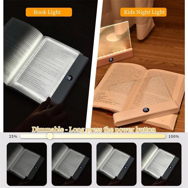 Luz de Leitura LED para Livro, Luz de Leitura LED Dimmable 3 Cores Lâmpada Plana para Livro para Leitura, Luz Recarregável de Página Inteira, Luz Marcador