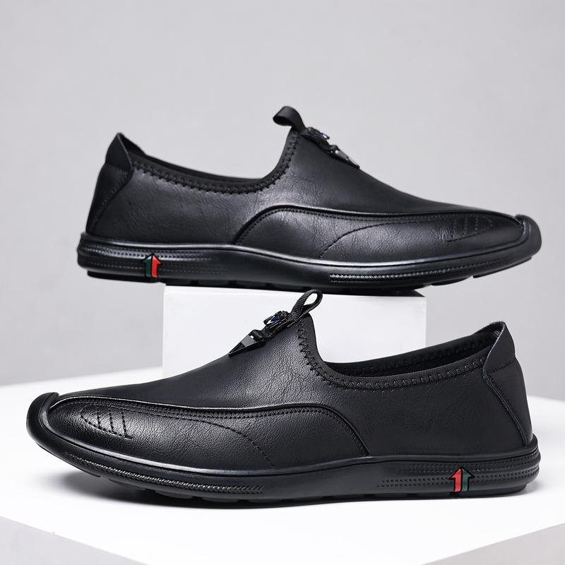 

Мужская обувь новая корейская простая с мелким вырезом на один педаль одинарная обувь легкая и удобная поверхность из ПУ внешняя кожаная обувь 38 чёрный