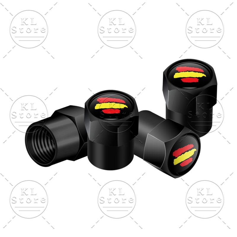 Creative 4Pcs Spain Flag Symbol Emblem Car Wheel Tire Air Valve Cap Stem Covers For Car Bicycle Motorcycle Universal Accessories