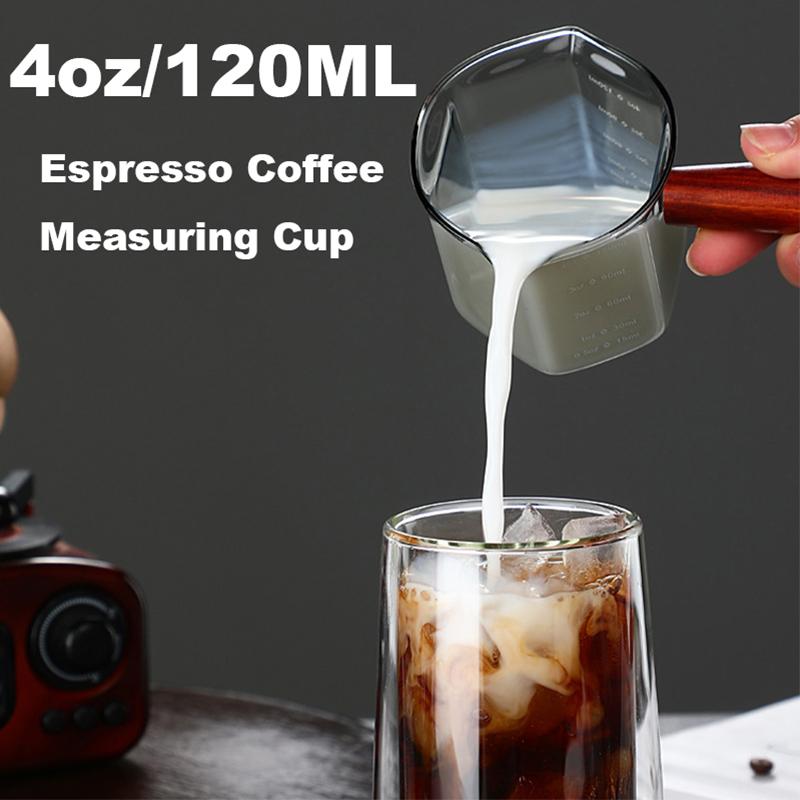 120 ml Glas Espresso Messbecher mit Holzgriff Sechseck Milchkännchen Kaffeezubehör Saucenbecher Servierkännchen Küche Zuhause Café