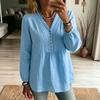 Women's V-Neck Lace Trim Long Sleeve Blouse Color Button Front Casual Shirt Top