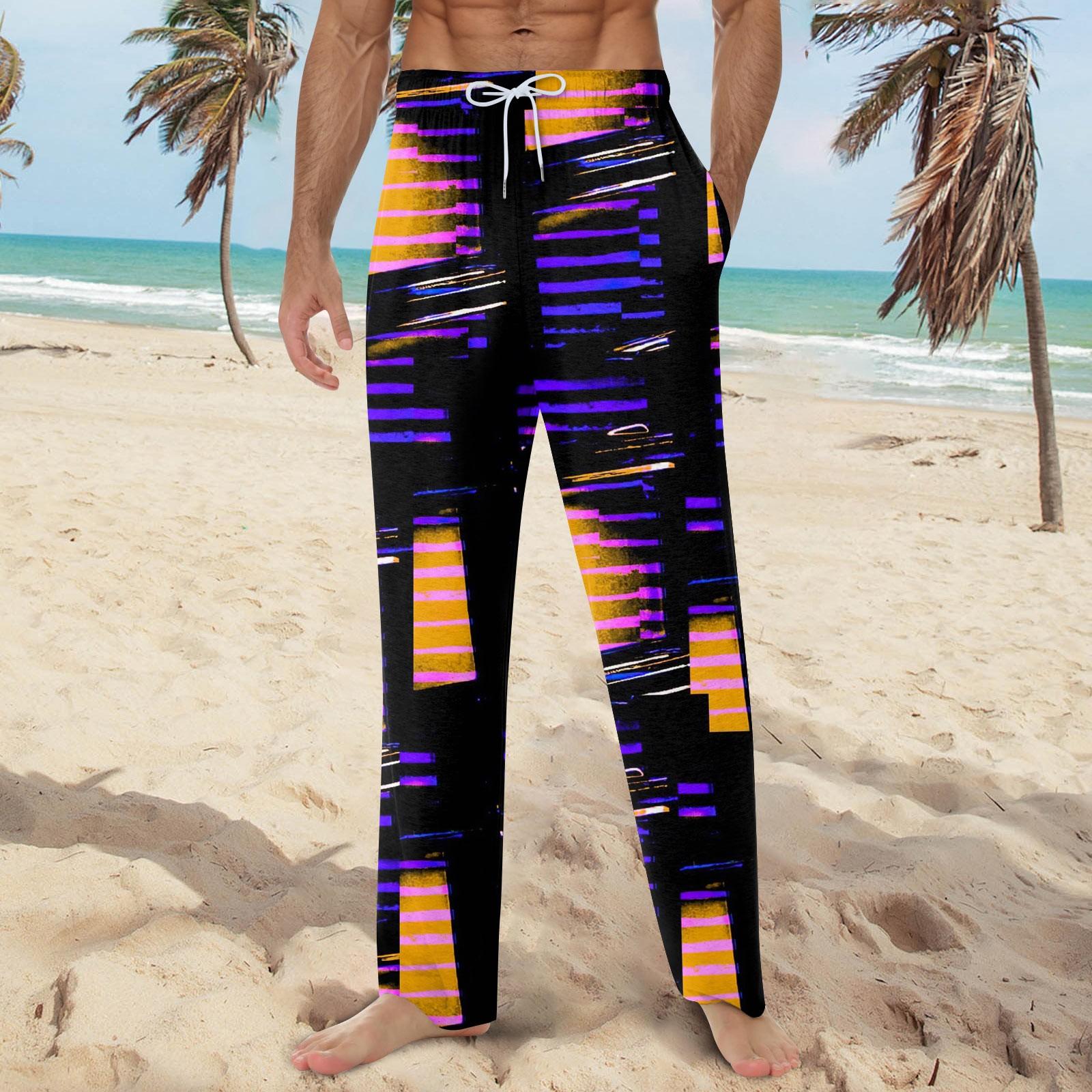 

Мужские мягкие домашние пижамные штаны с гавайским принтом, повседневные спортивные штаны с завязками L чёрный