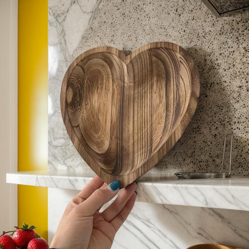 Wood Tray Wooden Trays For Decor Heart Shaped Hand Carved Natural Craft Plate Fruit Bowl Creative For Kitchen Dining Appetizer