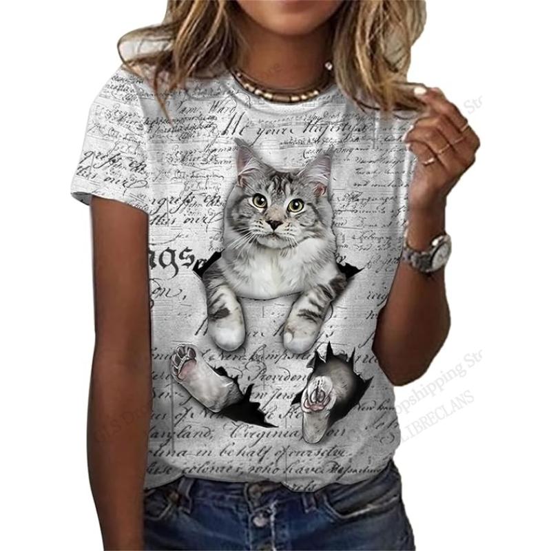

Tshirt Cartoon Lovely Animal Cat Pretty 3d Print T-shirt Women Fashion Short Sleeve Casual Oversized Tops Tees Female Clothing XL
