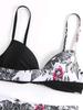 Printed Multicolor Drawstring Backless Swimsuit Beach Gathered Sexy Split Steel Bracket Hard Bag Bikini Set Girl