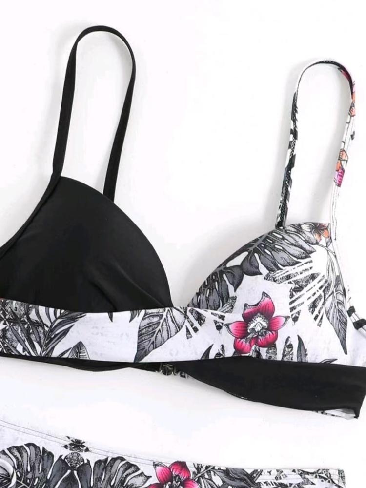 Printed Multicolor Drawstring Backless Swimsuit Beach Gathered Sexy Split Steel Bracket Hard Bag Bikini Set Girl