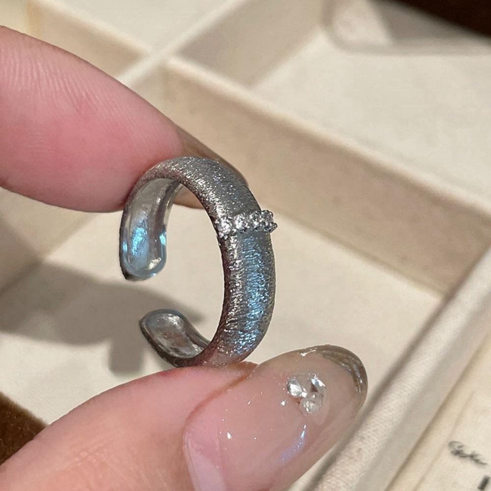 Medieval satin brushed ring niche light luxury high-end zircon ring wide and narrow couple ring tide