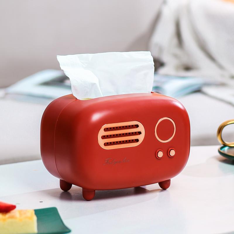 Retro Radio Model Tissue Box Desktop Paper Holder Vintage Dispenser Storage Napkin Case Organizer Ornament Craft Multi-function