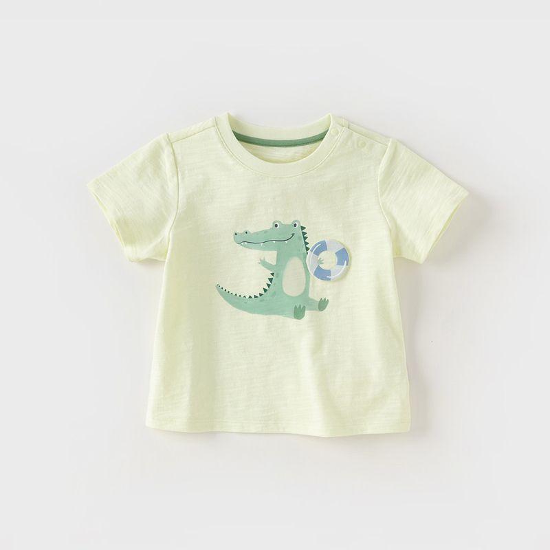 David Bella Boys  Short-Sleeved T-Shirt, Stylish Summer Wear, New Style Cartoon Top for Baby Boys, Kidsren s Pure Cotton Bottoming Shirt Green [Spot] 130((Recommended Height 120-130cm))
