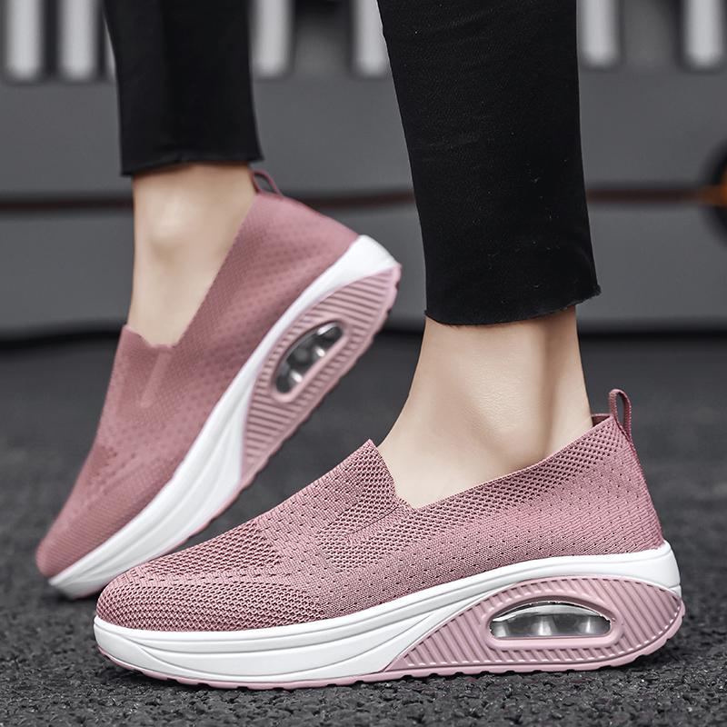 Women Slip on Walking Shoes Air Cushion Sneakers Pink Grey Black Blue Elevator Platform Orthopedic Socks Shoes Plus Size