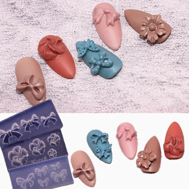 Cartoon Silicone Nail Mold Bow Flower Nail Decorations Nails Diy Design Stereoscopic Stamping Plate Manicure Tools Art Supplies