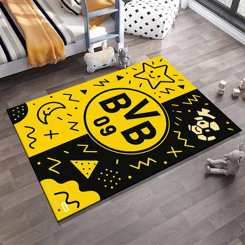 Gelb-Schwarzer BVB 09 Themen-Teppich Rutschfester Teppich geeignet für Wohnzimmer- und Schlafzimmer-Sofas.