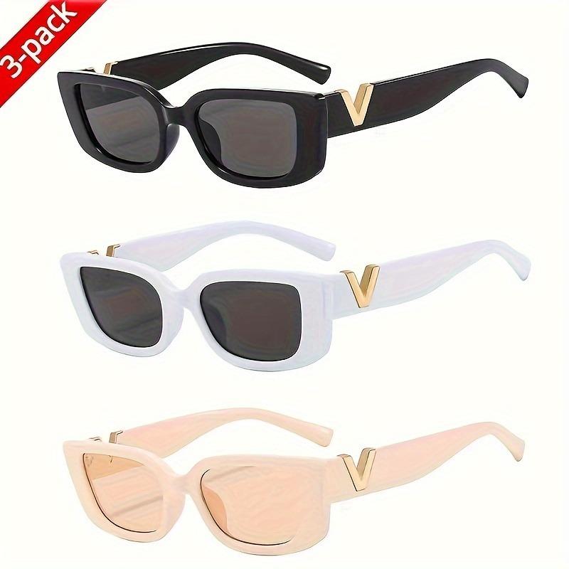 3-piece V-shaped Frame Fashion Glasses Set - Sports PC Frame Black White and Pink Decorative AC Lens with Gold Accents