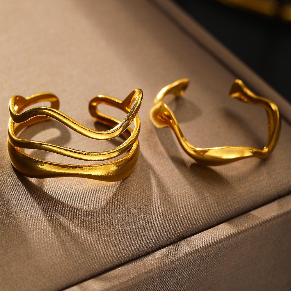 Stainless Steel Ring Asymmetric Cutout Design Exquisite Couple Rings For Women Zircon Adjustable Gift for friends to each other