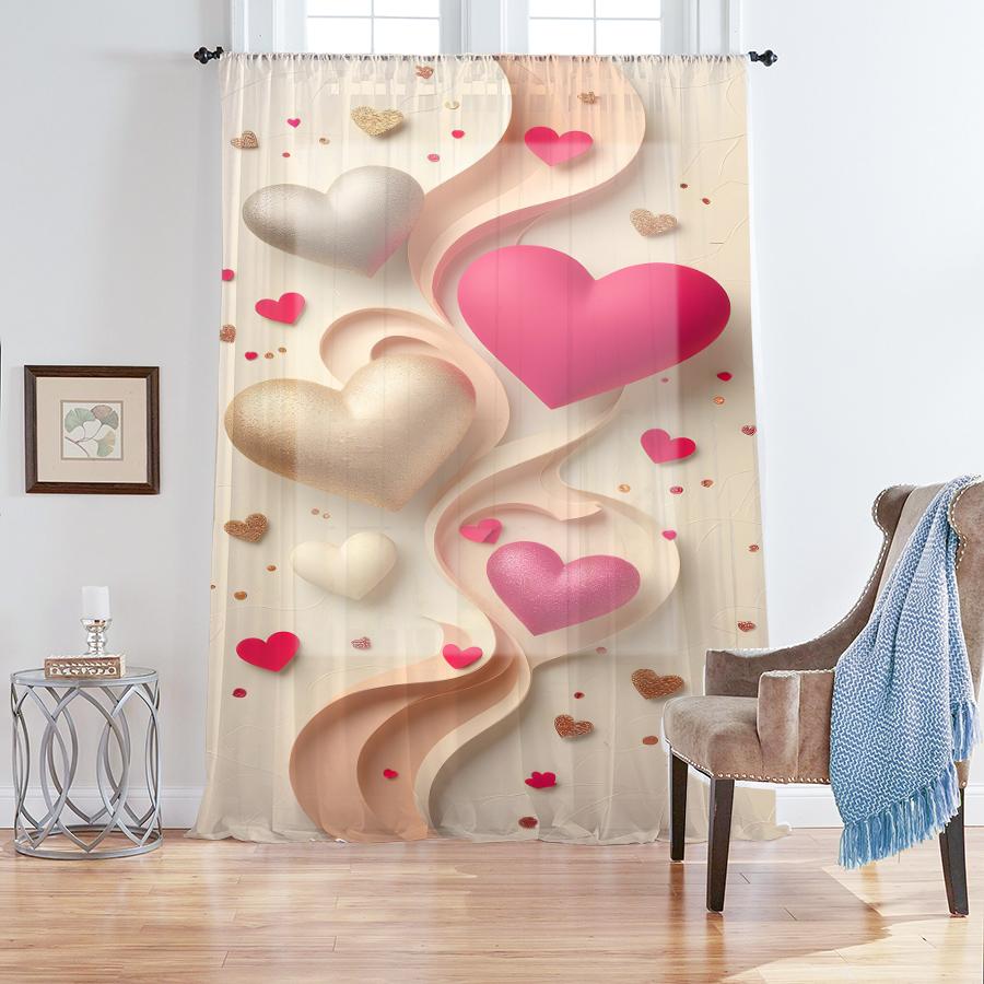 

1PCS Rice Bottom Gilded Love Decorative Curtain Romantic Style People s Day Universal Curtain for Bedroom and Living Room 100*130 Grommet Top 1pcs