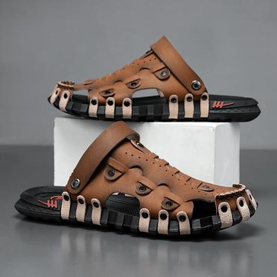 Big Size 46 Luxury Men Leather Slippers Sandals Comfortable Breathable Casual Shoes Men Fashion Sneakers Leisure Men Slippers Slides Footwear Male