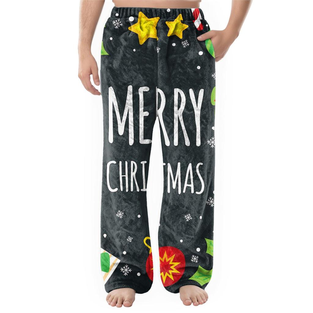 Men's Flannel Pocket Casual Pants, Printed Pocket Casual Pants, Home Sleeping Pants