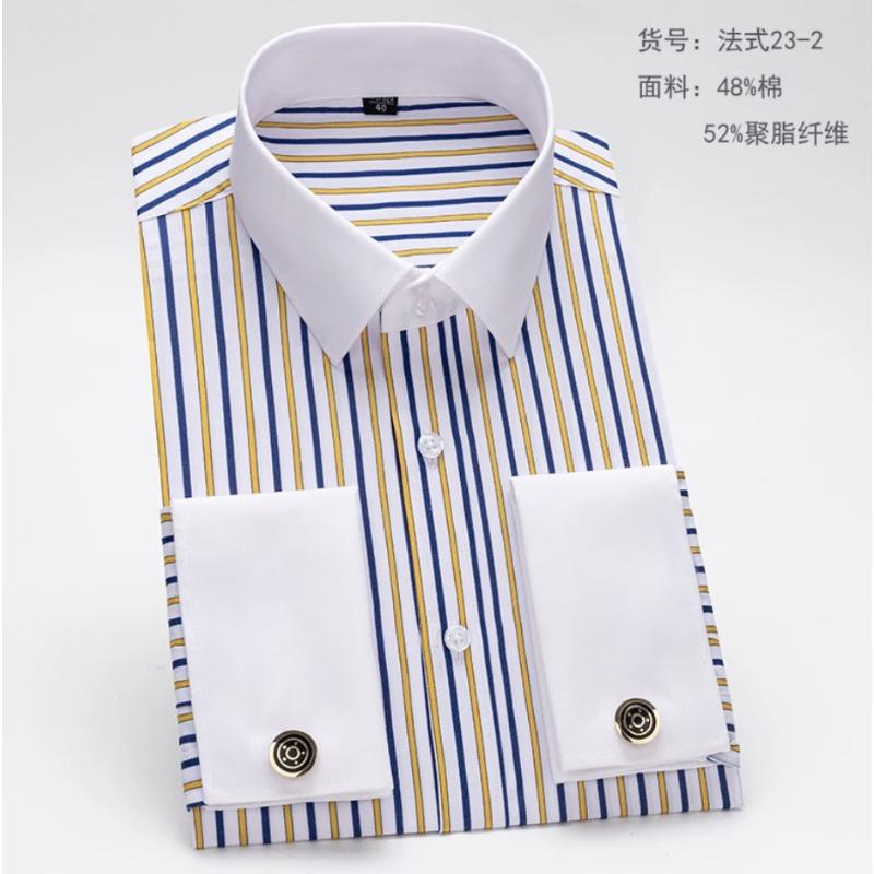 Wedding Shirt Men's Slim Fit Long Sleeve Business Dress Shirts with French Cuffs and Cufflinks Perfect for Formal Banquet