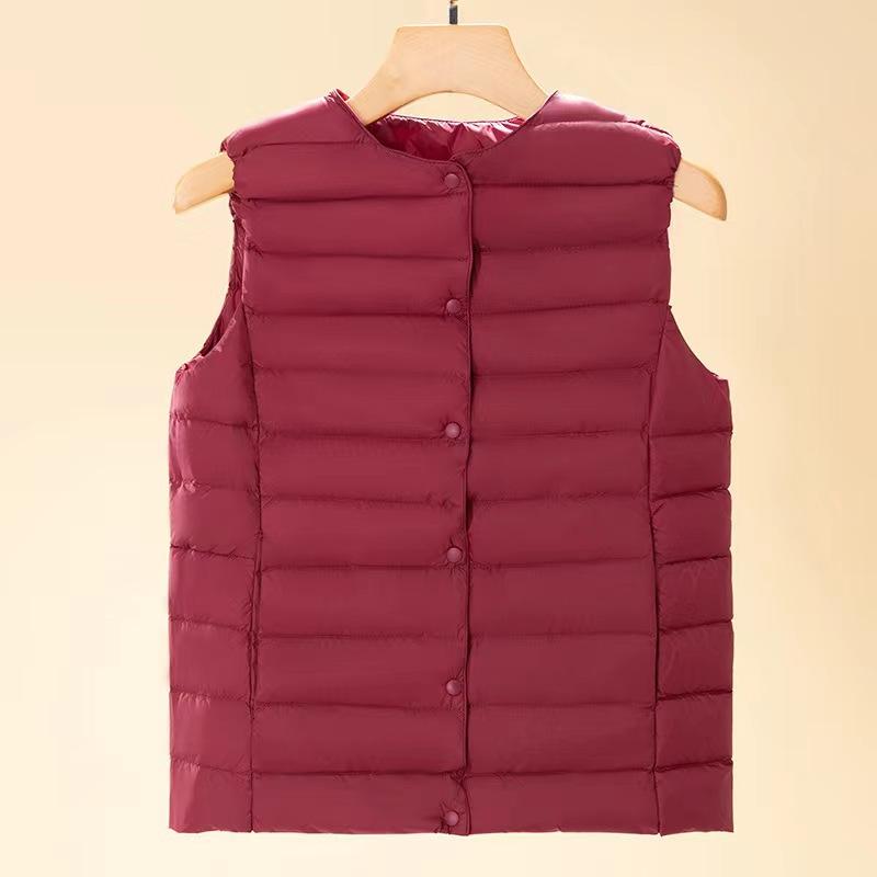 Down, design sense, vest light and thin down vest women's short round neck white duck down versatile vest large size thin
