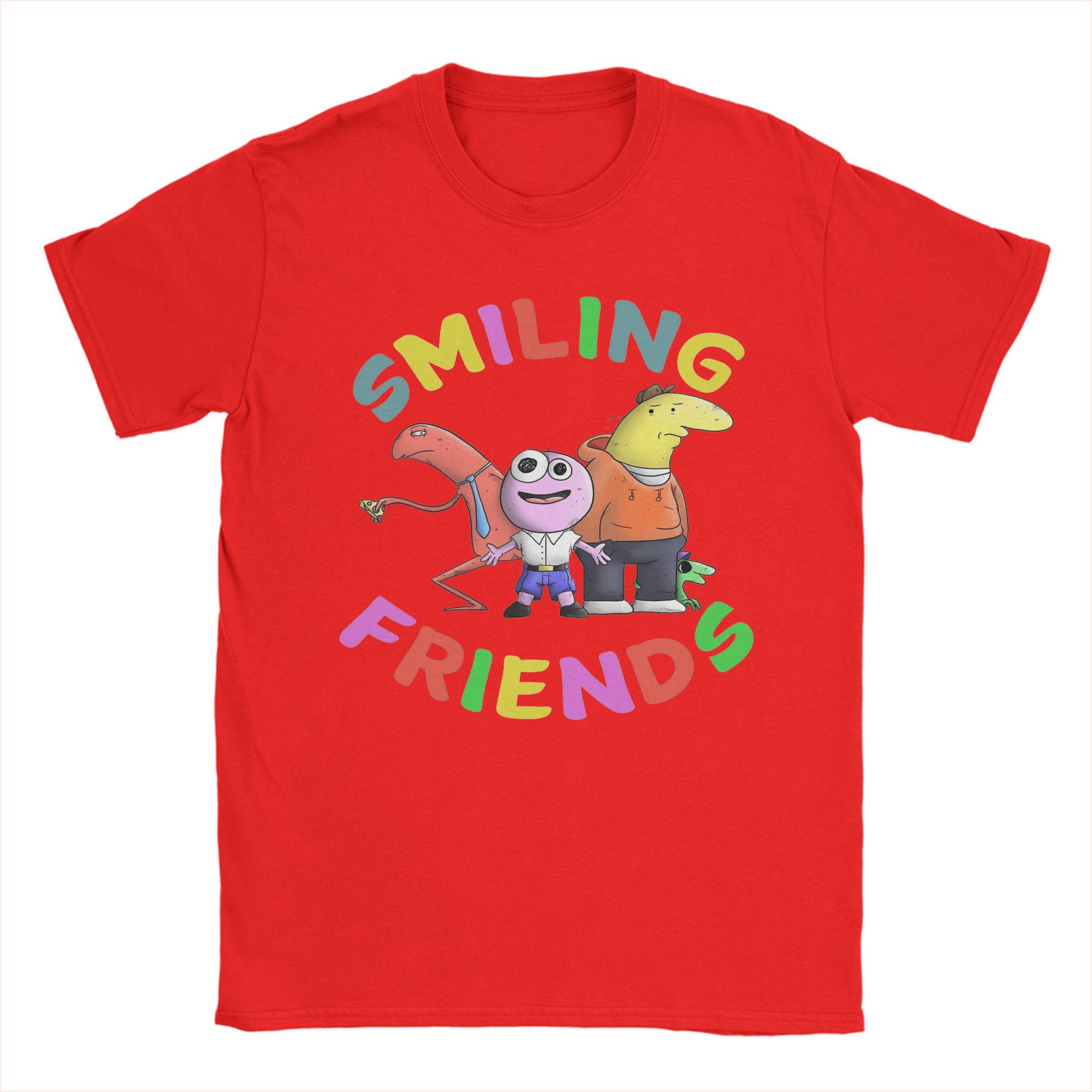 Printed Smiling Friends Animated Sitcom Tshirts Unisex Cotton Short Sleeve Round Neck Summer Clothes S