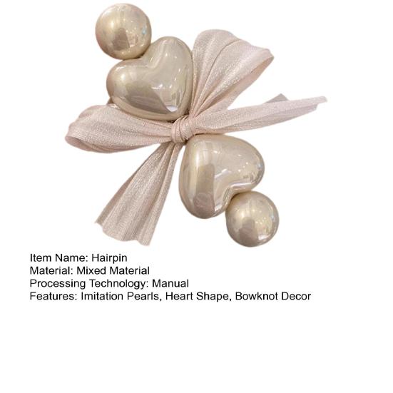 Women Hairpin Heart Shape Imitation Pearls Bowknot Decor Hair Clip Side Bang Hair Pin Hair Styling Tool Hair Accessories