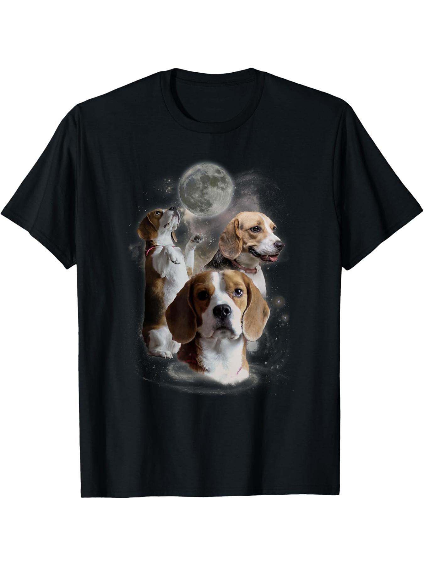 Funny Beagle Howling at the Moonwith Whimsical Starry Night Design100 cotton Oneck short sleeve printed mens Tshirt S