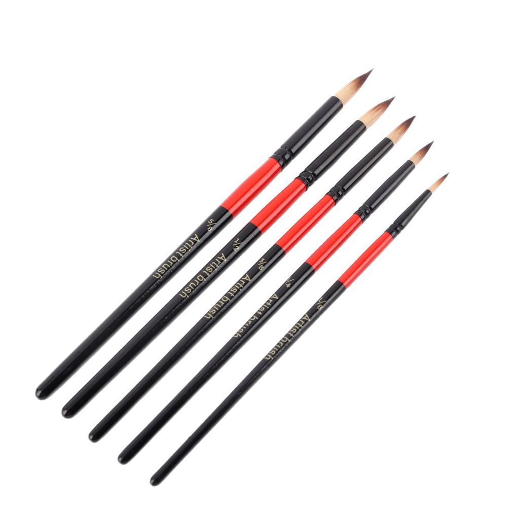 5pcs Wooden Short rod nylon hair oil brush flat head children's painting watercolor pen round head acrylic paint oil brush set